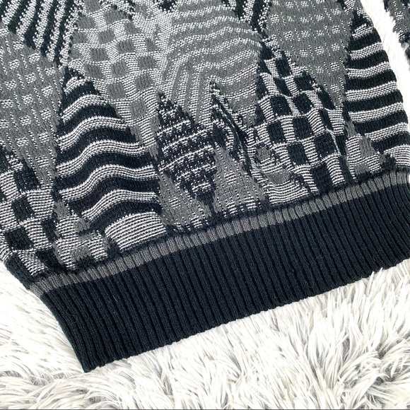 Vintage Urban Works 80s 90s Leather Trimmed Harlequin Knit Sweater EUC - Picture 9 of 13